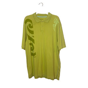 Vtg Y2K Crazy Shirts Hawaii Polo Sz XXL Yellow Tribal Waves Graphic Pima Cotton